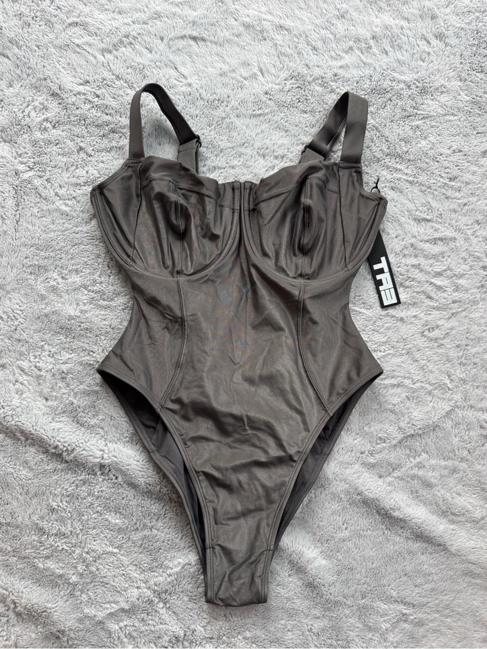 TA3 Hi Cut Lifty Snatched Waist Corset Swimsuit Pewter Small Regular Long